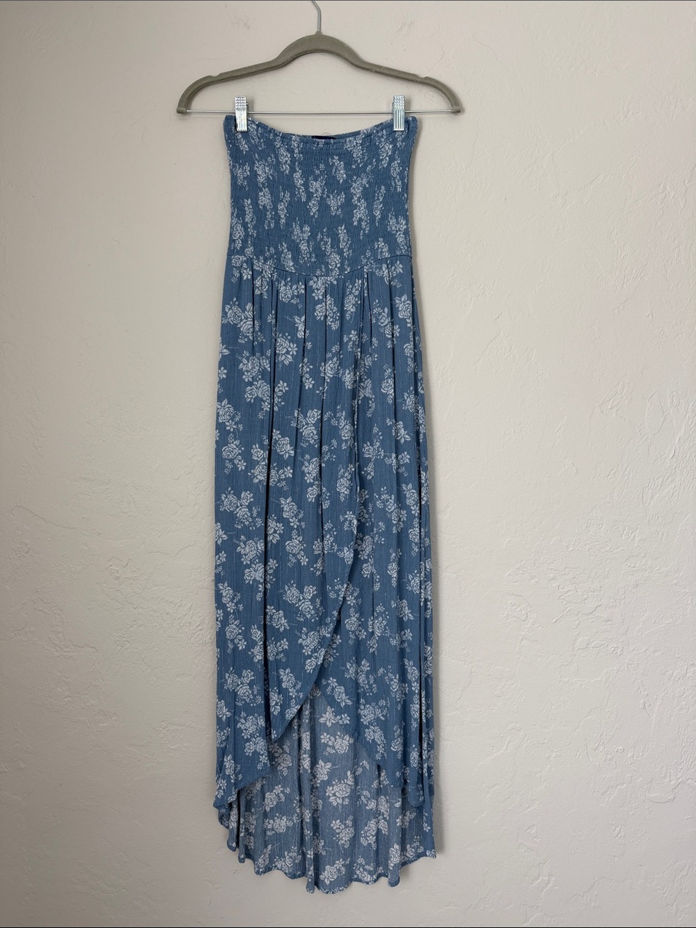 Blue Rain Blue and White Floral Strapless High-low dress